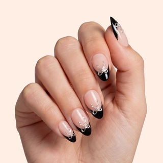 Midnight Ribbon Medium Almond Soft Gel Press Ons