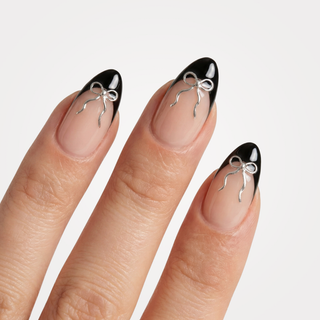 Midnight Ribbon Medium Almond Soft Gel Press Ons