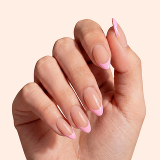 Rosy French Medium Almond Soft Gel Press Ons
