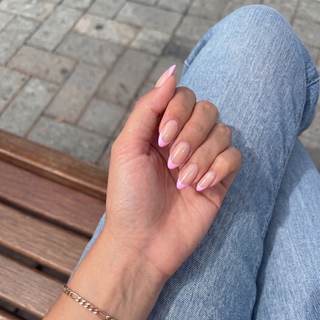 Rosy French Medium Almond Soft Gel Press Ons