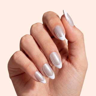 Shimmer French Medium Almond Soft Gel Press Ons