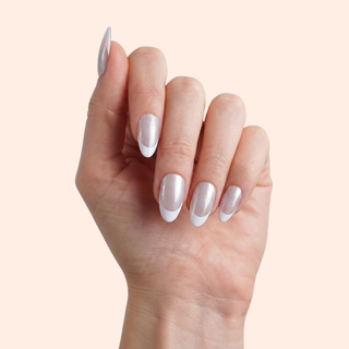 Shimmer French Medium Almond Soft Gel Press Ons