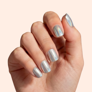 Silver Chrome Medium Square Soft Gel Press Ons